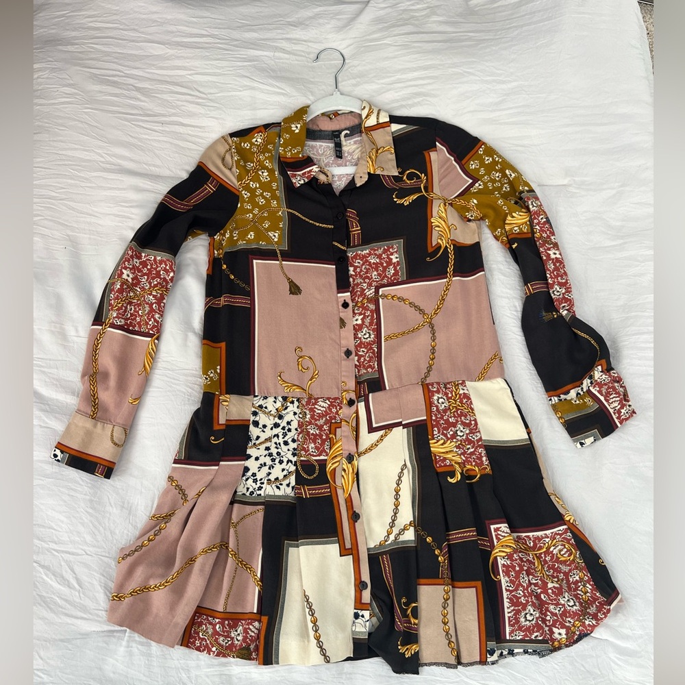 Zara Chain Patchwork Print Shirt Dress Size Small - Picture 7 of 7